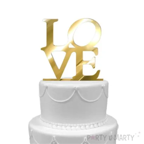 topper z pleksy love zloty lustrzany 16 cm