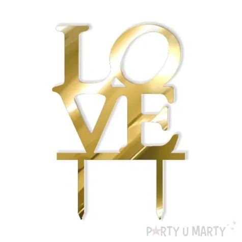 topper z pleksy love zloty lustrzany 16 cm