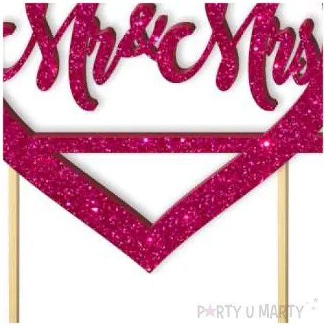 topper z pleksy mr mrs rozowy brokat 15 x 17 cm
