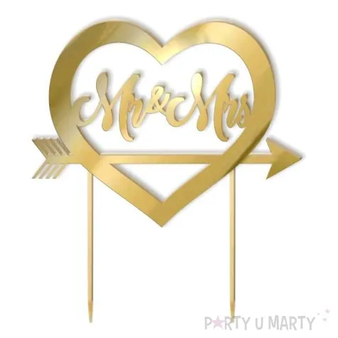 topper z pleksy mr mrs zloty lustrzany 15 x 17 cm