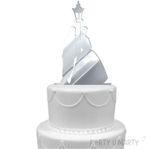 topper z pleksy para mloda i latarnia srebrny lustrzany 15 cm