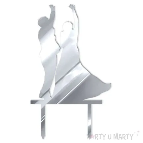 topper z pleksy para mloda na wiwat srebrny lustrzany 14 cm