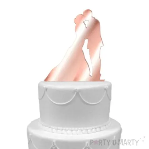 topper z pleksy para mloda pacalunek rose gold lustrzany 12 cm