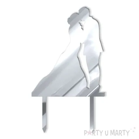 topper z pleksy para mloda pacalunek srebrny lustrzany 12 cm