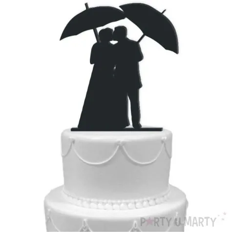 topper z pleksy para mloda pod parasolem czarna 14 cm