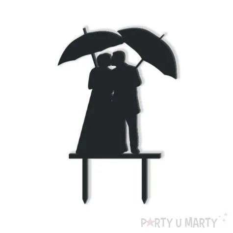 topper z pleksy para mloda pod parasolem czarna 14 cm