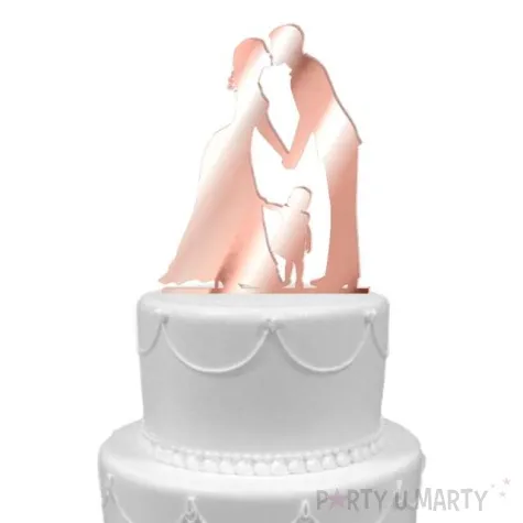 topper z pleksy para mloda z corka rose gold lustrzany 13 cm