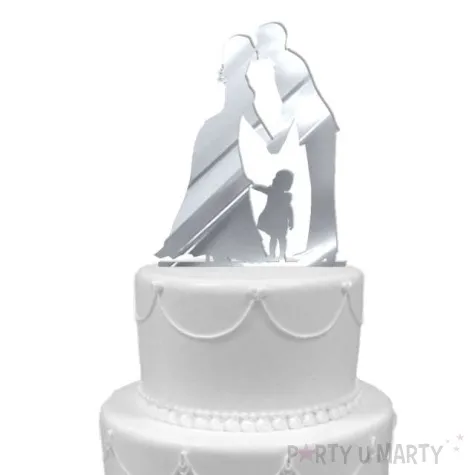 topper z pleksy para mloda z corka srebrny lustrzany 13 cm