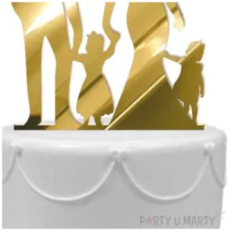 topper z pleksy para mloda z corkami zloty lustrzany 17 cm