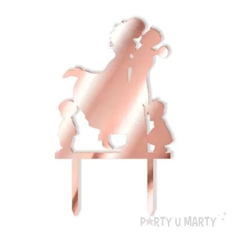 topper z pleksy para mloda z dziecmi rose gold lustrzany 17 cm