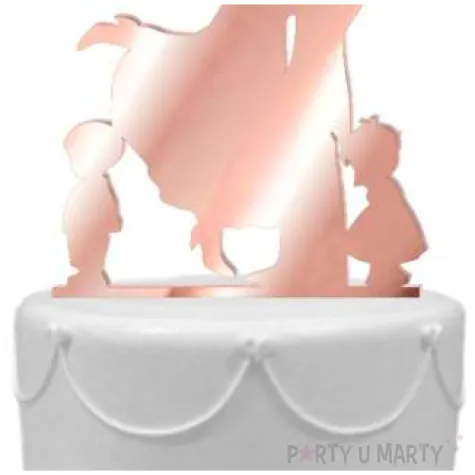 topper z pleksy para mloda z dziecmi rose gold lustrzany 17 cm