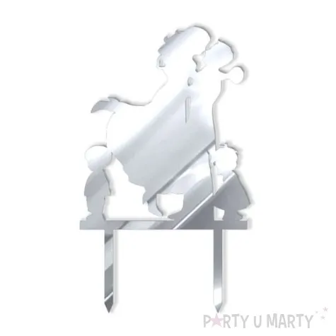 topper z pleksy para mloda z dziecmi srebrny lustrzany 17 cm