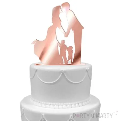 topper z pleksy para mloda z synami rose gold lustrzany 17 cm