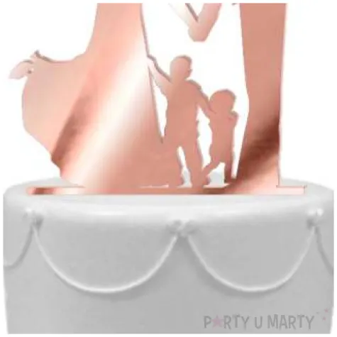 topper z pleksy para mloda z synami rose gold lustrzany 17 cm