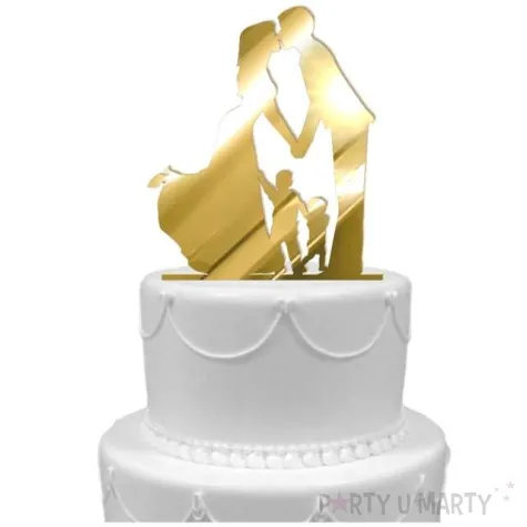 topper z pleksy para mloda z synami zloty lustrzany 17 cm