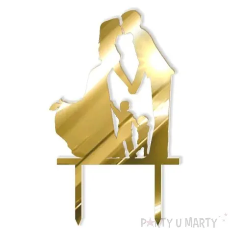 topper z pleksy para mloda z synami zloty lustrzany 17 cm