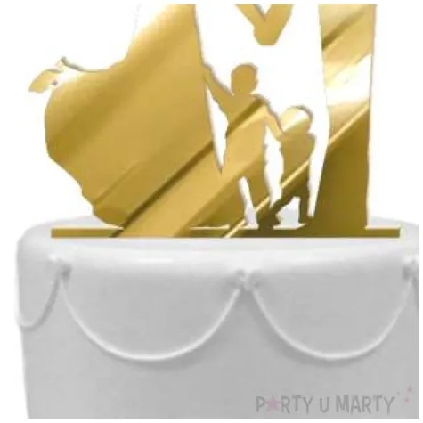 topper z pleksy para mloda z synami zloty lustrzany 17 cm