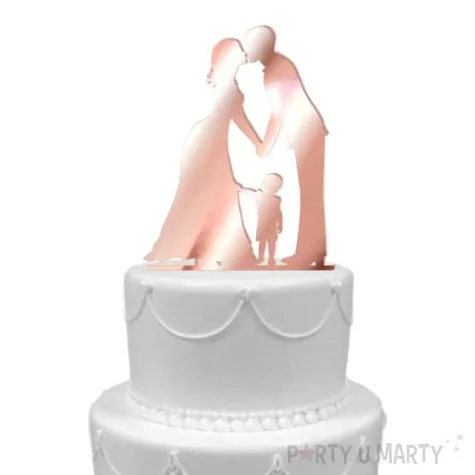 topper z pleksy para mloda z synkiem rose gold lustrzany 13 cm