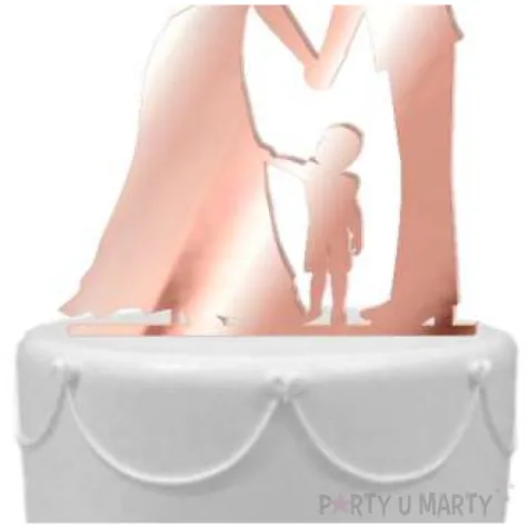 topper z pleksy para mloda z synkiem rose gold lustrzany 13 cm