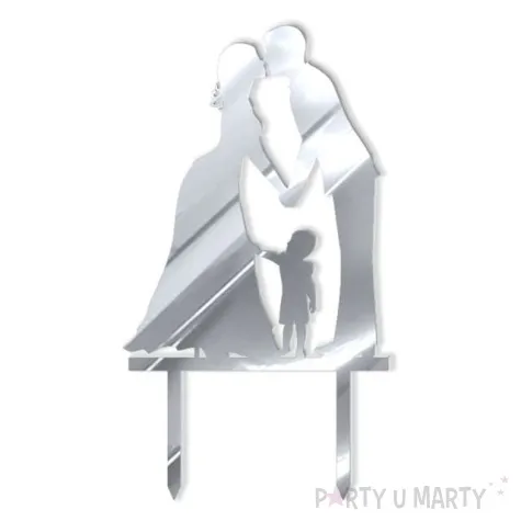 topper z pleksy para mloda z synkiem srebrny lustrzany 13 cm