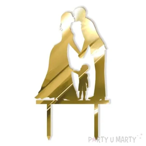 topper z pleksy para mloda z synkiem zloty lustrzany 13 cm