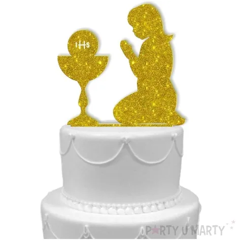 topper z pleksy pierwsza komunia sw dziewczynka zloty brokat 15 cm