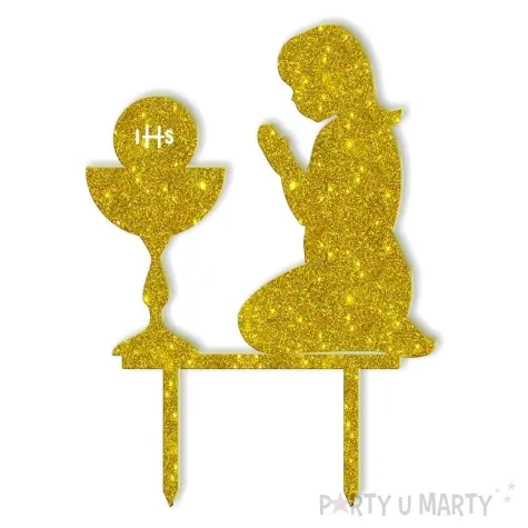 topper z pleksy pierwsza komunia sw dziewczynka zloty brokat 15 cm