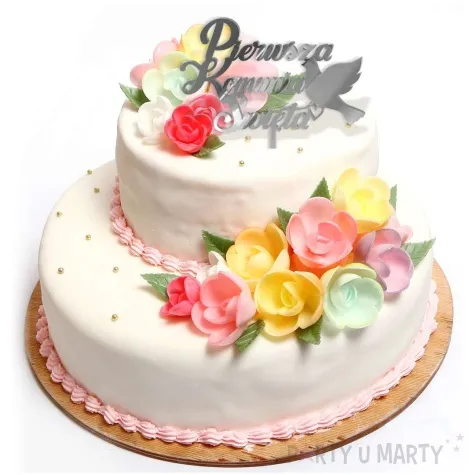 topper z pleksy pierwsza komunia sw golebica srebrny lustrzany 14 x 15 cm