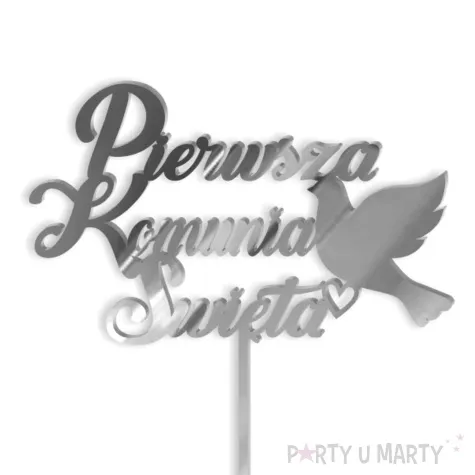 topper z pleksy pierwsza komunia sw golebica srebrny lustrzany 14 x 15 cm