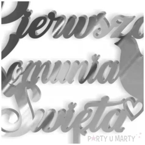 topper z pleksy pierwsza komunia sw golebica srebrny lustrzany 14 x 15 cm