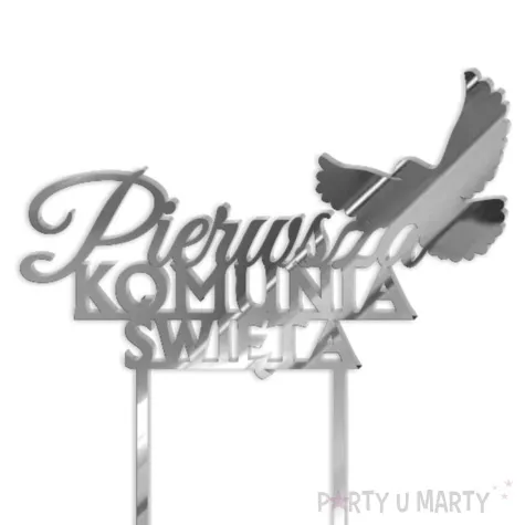 topper z pleksy pierwsza komunia sw golebica srebrny lustrzany 14 x 17 cm