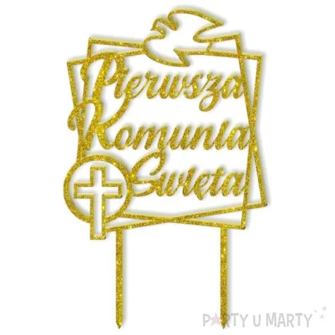 topper z pleksy pierwsza komunia sw golebica zloty brokat 19 5 cm