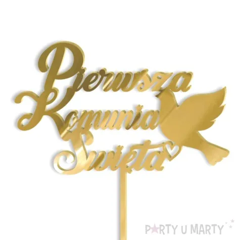 topper z pleksy pierwsza komunia sw golebica zloty lustrzany 14 x 15 cm