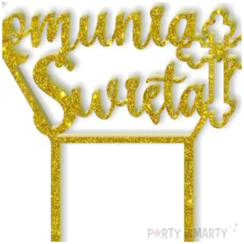 topper z pleksy pierwsza komunia sw heksagon zloty brokat 19 5 cm