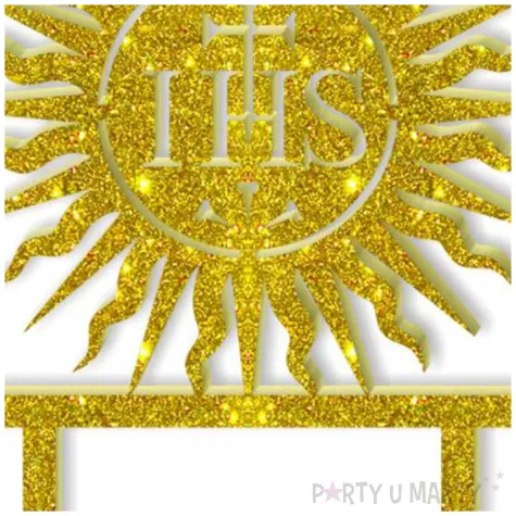 topper z pleksy pierwsza komunia sw hostia zloty brokat 15 cm