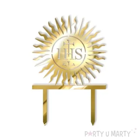 topper z pleksy pierwsza komunia sw hostia zloty lustrzany 15 cm