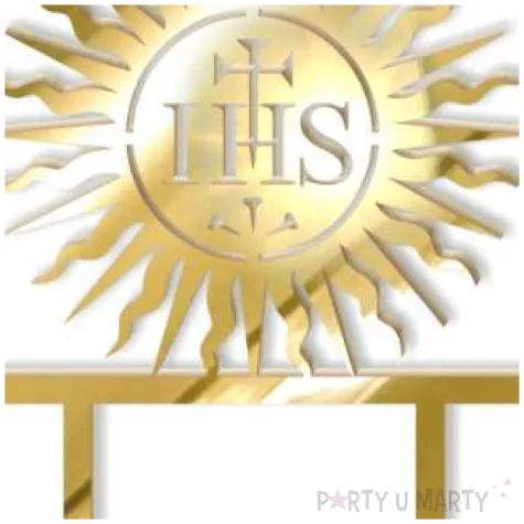 topper z pleksy pierwsza komunia sw hostia zloty lustrzany 15 cm