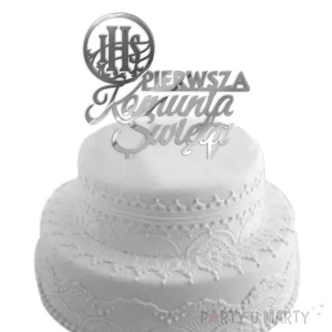 topper z pleksy pierwsza komunia sw ihs kolko srebrny lustrzany 13 x 18 cm
