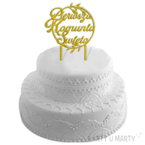 topper z pleksy pierwsza komunia sw kolo zloty brokat 19 5 cm