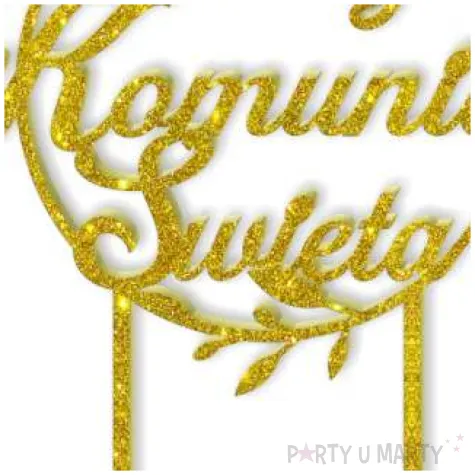 topper z pleksy pierwsza komunia sw kolo zloty brokat 19 5 cm