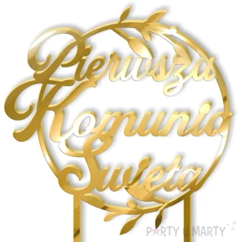 topper z pleksy pierwsza komunia sw kolo zloty lustrzany 19 5 cm