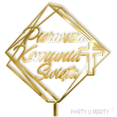 topper z pleksy pierwsza komunia sw kwadrat zloty lustrzany 19 5 cm