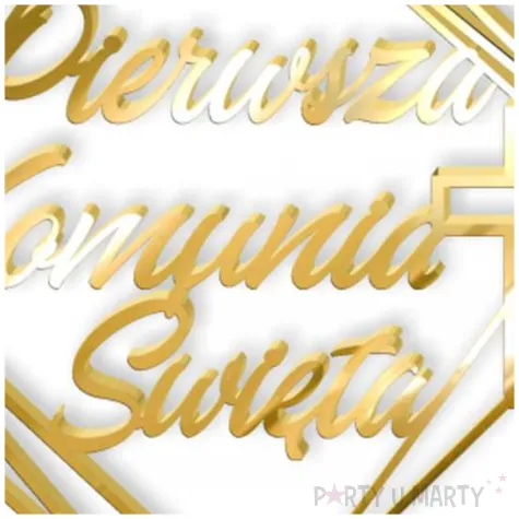 topper z pleksy pierwsza komunia sw kwadrat zloty lustrzany 19 5 cm