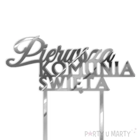 topper z pleksy pierwsza komunia sw napis srebrny lustrzany 14 x 14 5 cm