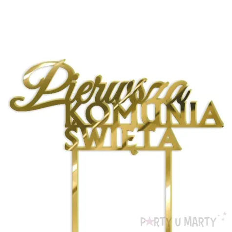 topper z pleksy pierwsza komunia sw napis zloty lustrzany 14 x 14 5 cm