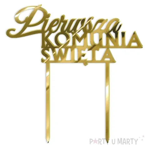 topper z pleksy pierwsza komunia sw napis zloty lustrzany 14 x 14 5 cm