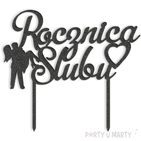 topper z pleksy rocznica slubu czarny brokatowy 15 5x16 cm