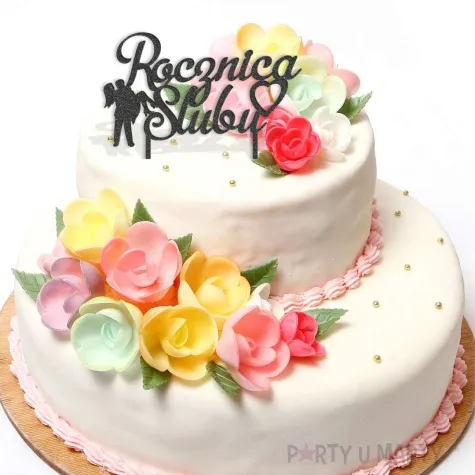 topper z pleksy rocznica slubu czarny brokatowy 15 5x16 cm