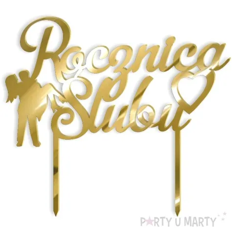 topper z pleksy rocznica slubu zloty lustrzany 15 5x16 cm