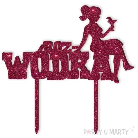 topper z pleksy roz wodka rozowy brokat 16 x 18 cm